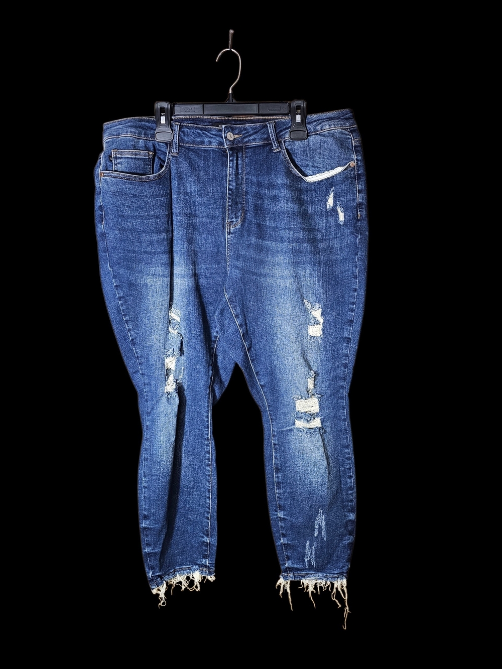 Judy Blue Distressed Blue Denim Jeans With Raw Hem